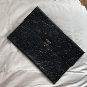 Black Floral leather Clutch